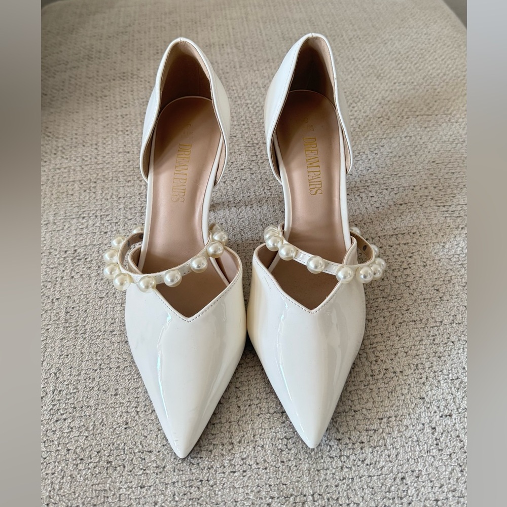 Dream Pairs White Heels with Pearl Detail